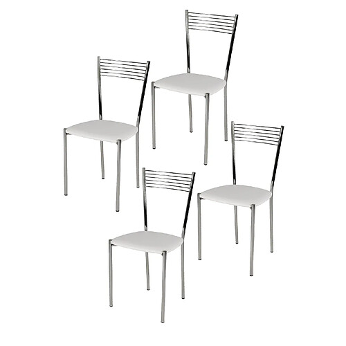 Tommychairs - Set 4 chaises Elegance pour Cuisine et Salle à Manger, Structure en Acier chromé et Assise en Cuir Artificiel Blanc