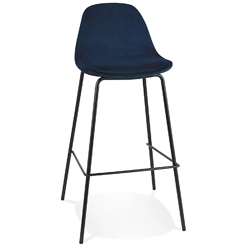 Alterego Tabouret de bar 'FENTON' en velours bleu et pied en métal noir