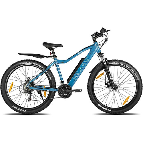 HILAND E-Bike 26/27,5 pouces Fat Tire E-MTB Vélo électrique Aluminium E-Mountainbike Shimano 21 vitesses & moteur arrière pour 25 km/h Noir/Blanc/Bleu