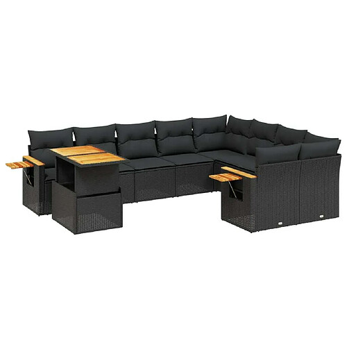 Maison Chic Salon de jardin 10 pcs avec coussins, Ensemble Tables et chaises d'extérieur noir résine tressée -GKD255278