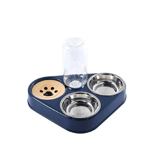 Universal 3 bols de nourriture pour chiens et chats avec bouteilles, fontaines d'eau automatiques, portables, durables, en acier inoxydable, 3 bols de fournitures pour animaux de compagnie |(Bleu)