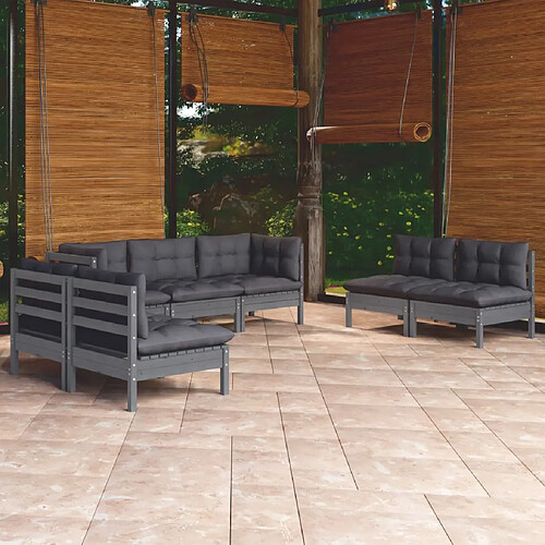 vidaXL Salon de jardin 7 pcs avec coussins bois de pin massif