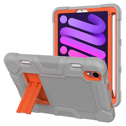 Coque en TPU + silicone avec béquille, couleur contrastée gris/orange pour votre Apple iPad mini (2021)