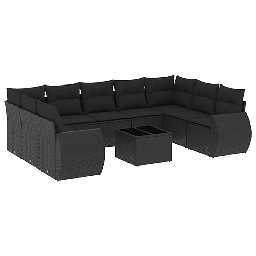 Maison Chic Salon de jardin 10 pcs avec coussins | Ensemble de Table et chaises | Mobilier d'Extérieur noir résine tressée -GKD89950