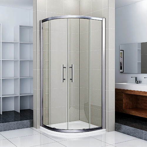 Cabine de douche 1/4 de rond 90x90x185cm porte de douche coulissante en verre anticalcaire