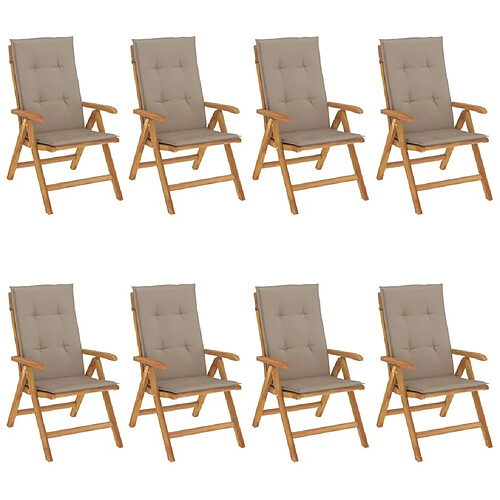 Maison Chic Lot de 8 Chaises de jardin inclinables,Fauteuil d'extérieur et coussins teck solide -MN57551