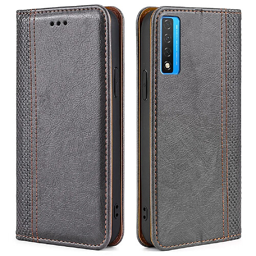 Coque en TPU + PU fermeture automatique magnétique, motif écossais avec support et porte-carte, gris pour votre TCL 20 5G/TCL 20L