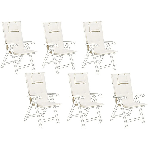 Beliani Lot de 6 coussins en tissu blanc crème pour chaises de jardin TOSCANA/JAVA