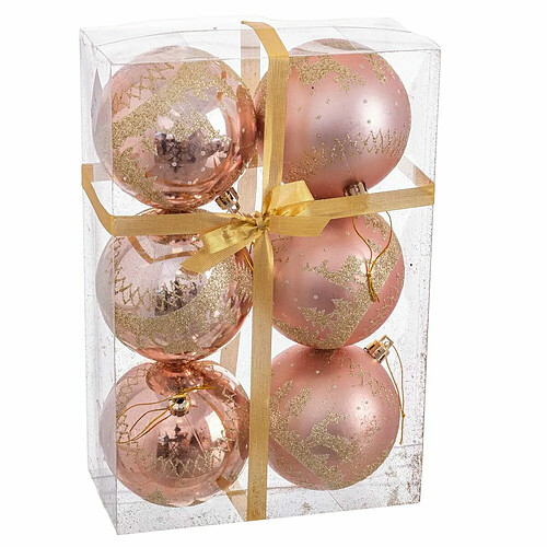 BigBuy Christmas Boules de Noël Rose Plastique Cerf 8 x 8 x 8 cm (6 Unités)