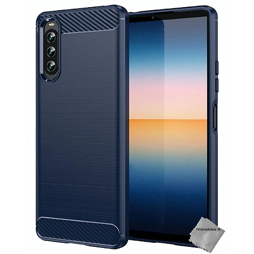 Htdmobiles Coque silicone gel carbone pour Sony Xperia 10 IV + verre trempe - BLEU FONCE