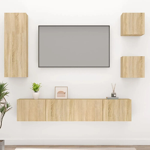 Maison Chic Ensemble de meubles TV 5 pcs | Banc TV Moderne pour salon | Meuble de Rangement - Chêne sonoma Bois d'ingénierie -MN21704