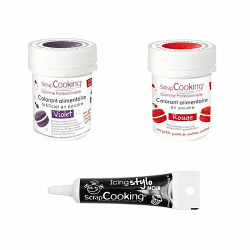 Scrapcooking 2 colorants alimentaires rouge-violet + Stylo glaçage noir