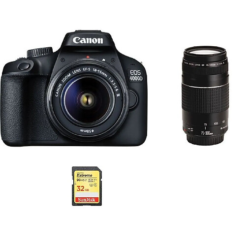 CANON EOS 4000D KIT EF-S 18-55MM F3.5-5.6 III + EF 75-300MM F4-5.6 III + 32GB SD card