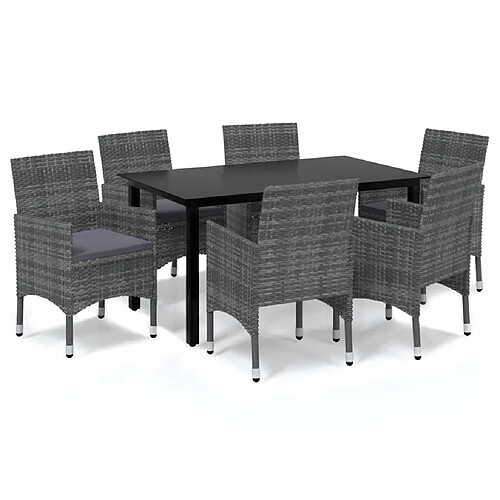 Maison Chic Mobilier à dîner 7 pcs de jardin avec coussins - Ensemble table et chaises d'extérieur - Salon/Mobilier de jardin classique Résine tressée Gris -MN50294