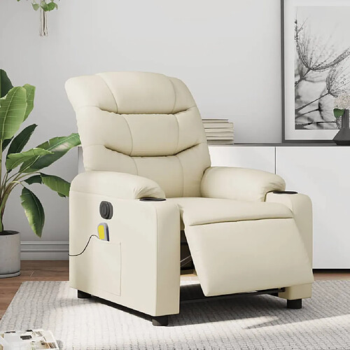 vidaXL Fauteuil de massage inclinable électrique crème similicuir