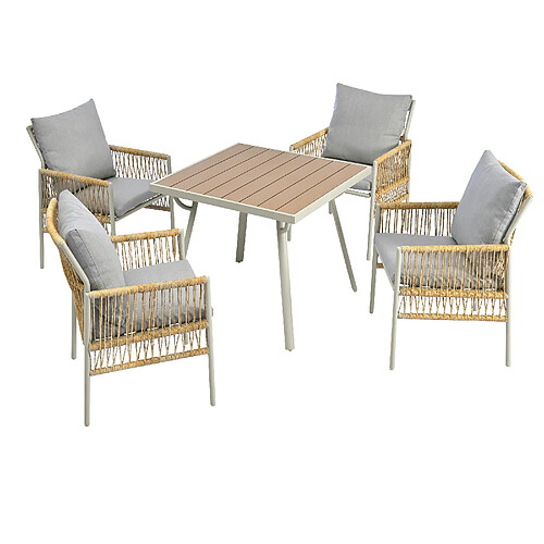 KOMHTOM Ensemble de salle à manger de jardin avec cadre en fer galvanisé (ensemble de table à manger 5 pièces, 4 fauteuils, 1 table)