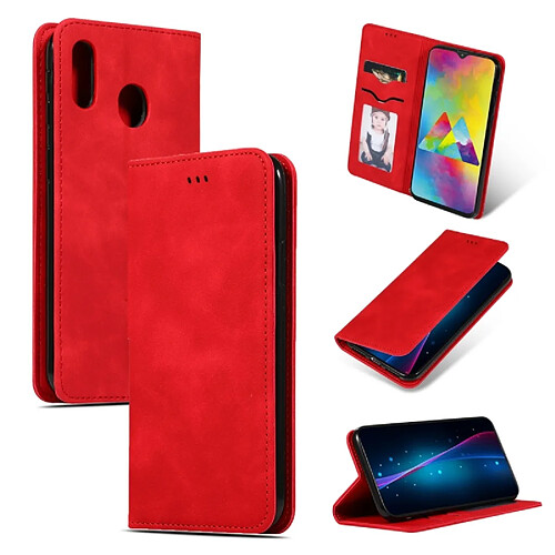 Wewoo Housse Coque Etui en cuir avec rabat horizontal magnétique Business Skin Feel pour Samsung Galaxy M20 rouge