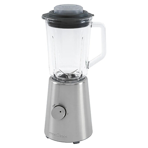 Blender Mixeur, Récipient en Verre de 1,0 Litre, 2 Vitesses+Fonction d'impulsion, 500, Argent, Proficook, UM 1213