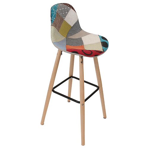 The Home Deco Factory Tabouret de bar scandinave patchwork Riga - H. 92 cm - Beige