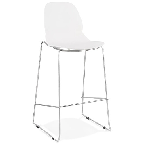 Alterego Tabouret de bar design empilable 'BERLIN' blanc avec pied en métal chromé