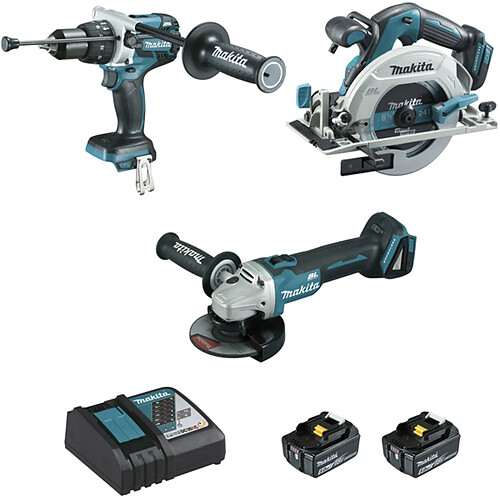 Makita - Ensemble de 3 machines 18 V Li-Ion 5 Ah (DHP481 + DGA506 + DHS680) - DLX3095PTJ