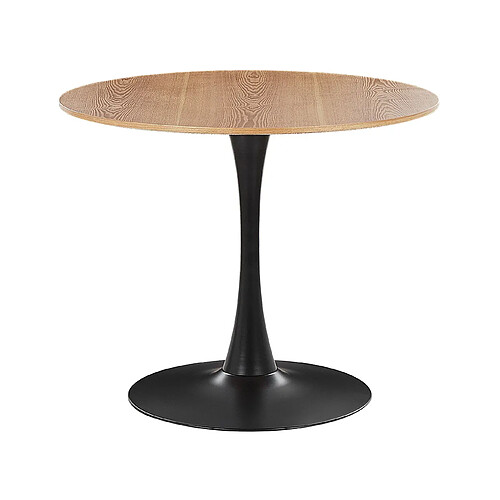 Beliani Table à manger ronde d 90 cm bois clair / support noir BOCA