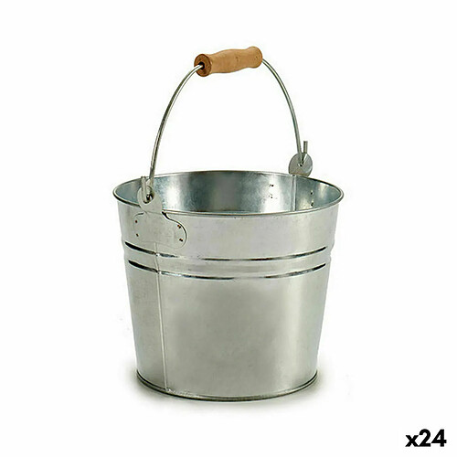 Ibergarden Cache-pot Seau Argenté Bois Zinc 22,5 x 27 x 22 cm (24 Unités)