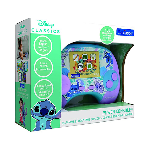 Lexibook Power Console® Stitch console de jeux éducative parlante bilinque avec 100 activités et un écran 2,8" en français et anglais