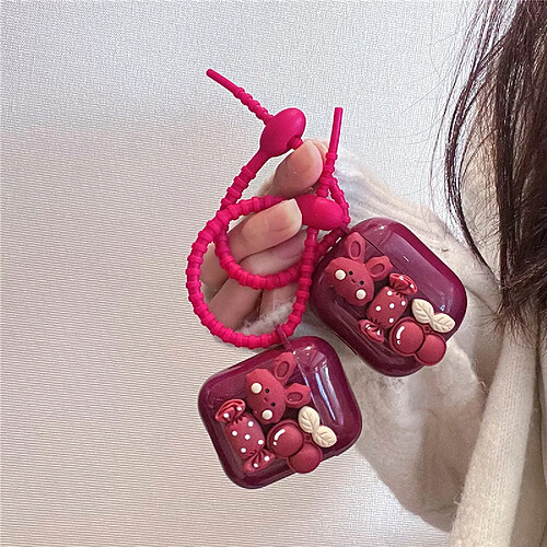 GUPBOO Airpods Coque Housse Étui Protecteur Compatible pour AirPods Pro-Lapin cerise bonbon rouge vin