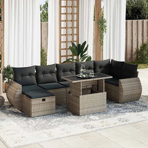 vidaXL Salon de jardin 8 pcs avec coussins gris résine tressée