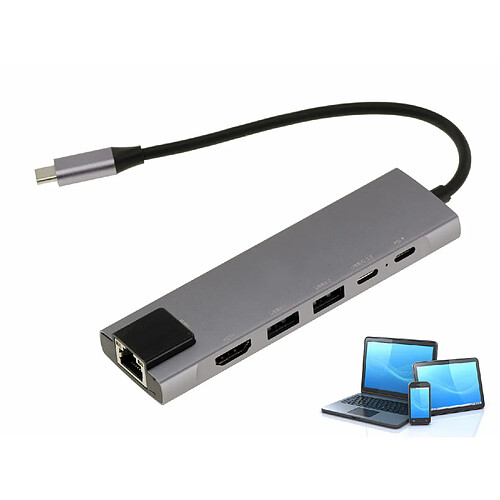 Kalea-Informatique Adaptateur aluminium USB C vers HDMI Réseau LAN RJ45 Gigabit et Hub USB C Power Delivery