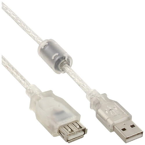 USB 2.0 Rallonge, InLine®, mâle/fem. type A, transparent, avec noyau magnétique, 0,5m