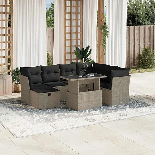 vidaXL Salon de jardin 8 pcs avec coussins gris clair résine tressée