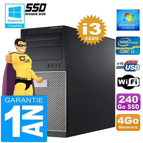 PC Tour DELL 7010 Core I3-3220 Ram 4Go Disque 240 Go SSD Graveur DVD Wifi W7 · Occasion