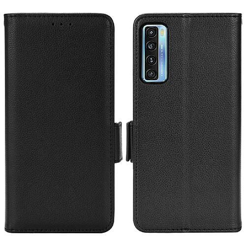 Etui en PU texture litchi, double fermeture magnétique avec support, noir pour votre TCL 20S/20 5G/20L/20L+