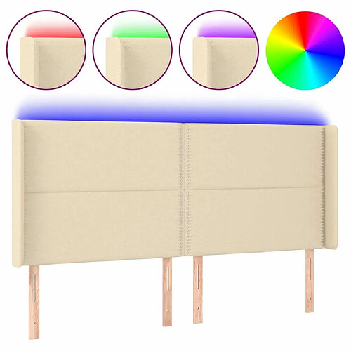 Maison Chic Tête de lit moderne à LED lumineuse pour chambre - Décoration de lit Crème 163x16x118/128 cm Tissu -MN17473