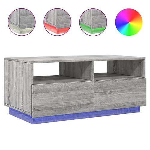 ComfortXL Table Basse Avec Lumières LED Sonoma Gris 90x49x40 Cm