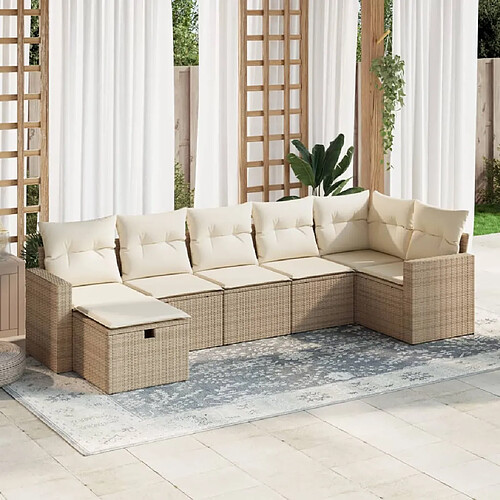 vidaXL Salon de jardin avec coussins 7 pcs beige résine tressée