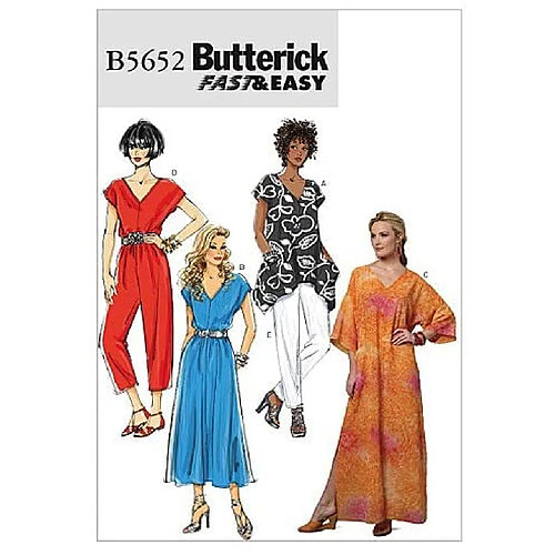 terick Patterns B5652 Patron de Haut, Robe, Caftan, Combinaison et Pantalon pour Femme, Blanc, L-XL-XXL