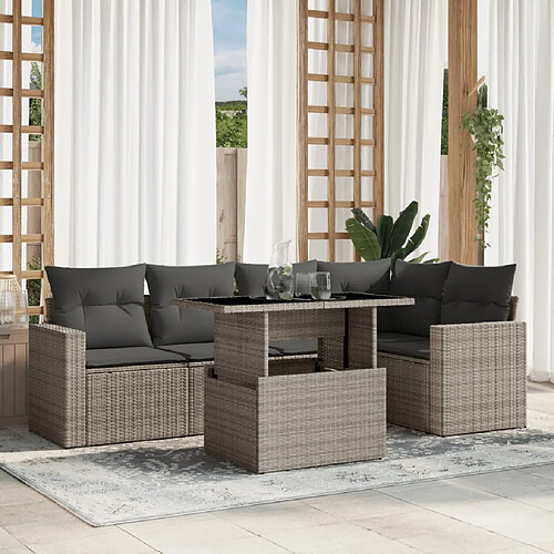 vidaXL Salon de jardin 6 pcs avec coussins gris clair résine tressée