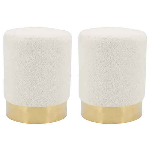 Aubry Gaspard Pouf rond en bouclette et métal doré (Lot de 2).