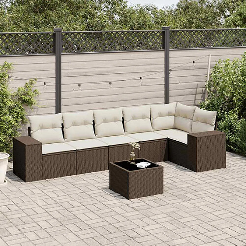 vidaXL Salon de jardin avec coussins 7 pcs marron résine tressée