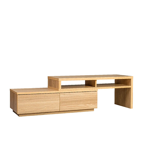 Iris Ohyama, Meuble TV extensible et modulable avec 2 tiroirs en bois MDF - TV Board SAB-100 - Chêne clair, L100-185 x P38.8 x H41.1 cm