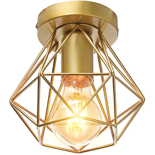 Stoex Plafonnier Rétro Lampe de Plafond D'Intérieur Vintage Or Luminaire Plafonnier Cage en Fer Métallique , Pour Cuisine, Café, Bureau, Salle À Manger