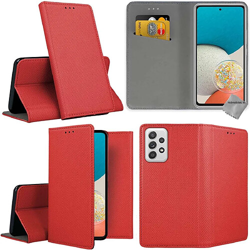 Htdmobiles Housse etui portefeuille avec coque intérieure en silicone pour Samsung Galaxy A53 5G + film ecran - ROUGE MAGNET