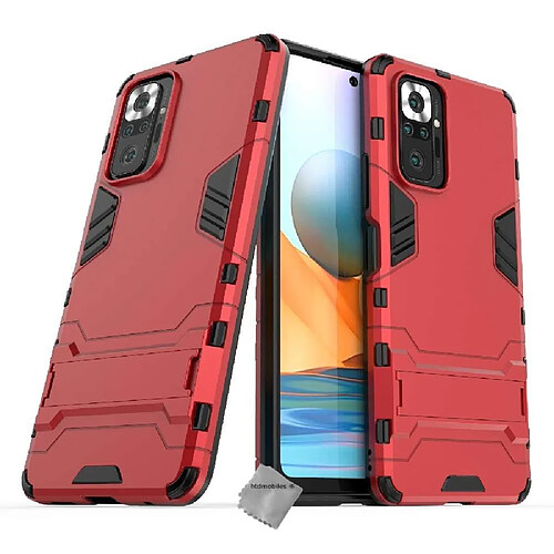 Htdmobiles Coque rigide anti choc pour Xiaomi Redmi Note 10 Pro + film ecran - ROUGE