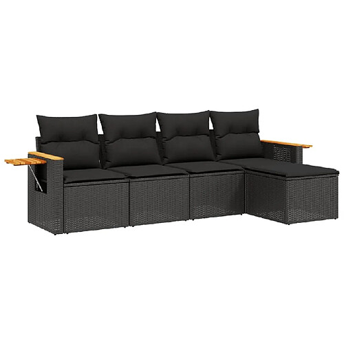 Maison Chic Salon de jardin 5 pcs avec coussins | Ensemble de Table et chaises | Mobilier d'Extérieur noir résine tressée -GKD91978