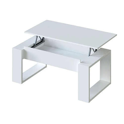 Pegane Table Basse à plateau relevable coloris blanc artic - Longueur 102 x Profondeur 50 x Hauteur 43/54 cm