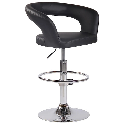 Decoshop26 Tabouret de bar x1 assise moderne en PVC noir pieds et repose-pieds en métal chromé 10_0004988