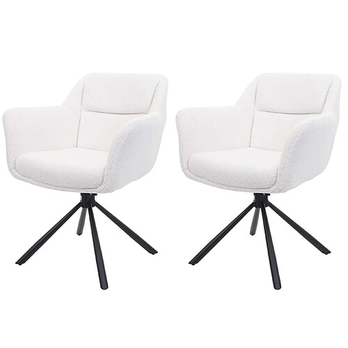 Decoshop26 Lot de 2 chaises de salle à manger avec accoudoirs siège pivotant en tissu bouclé blanc 04_0007364